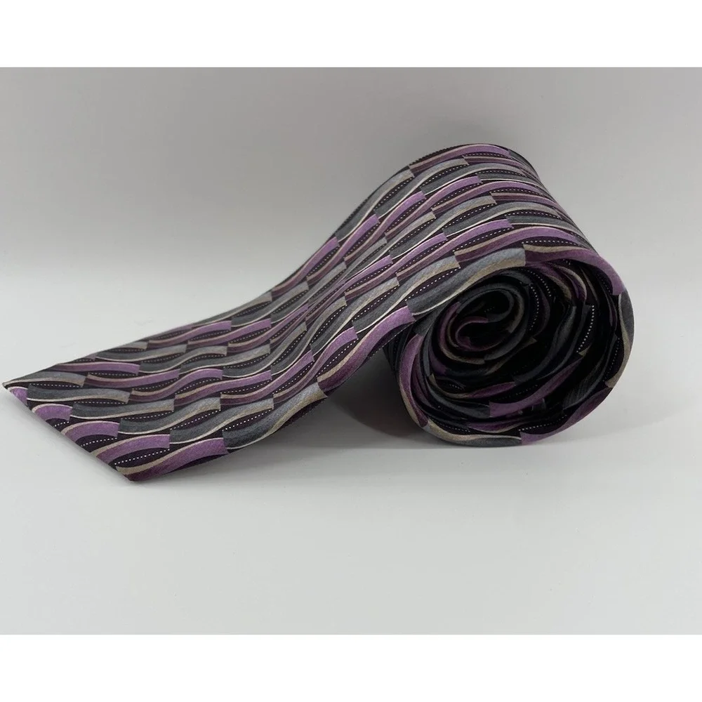 Pravata Mens Silk Neck Tie Purple Gray Geometric Shape 3.5